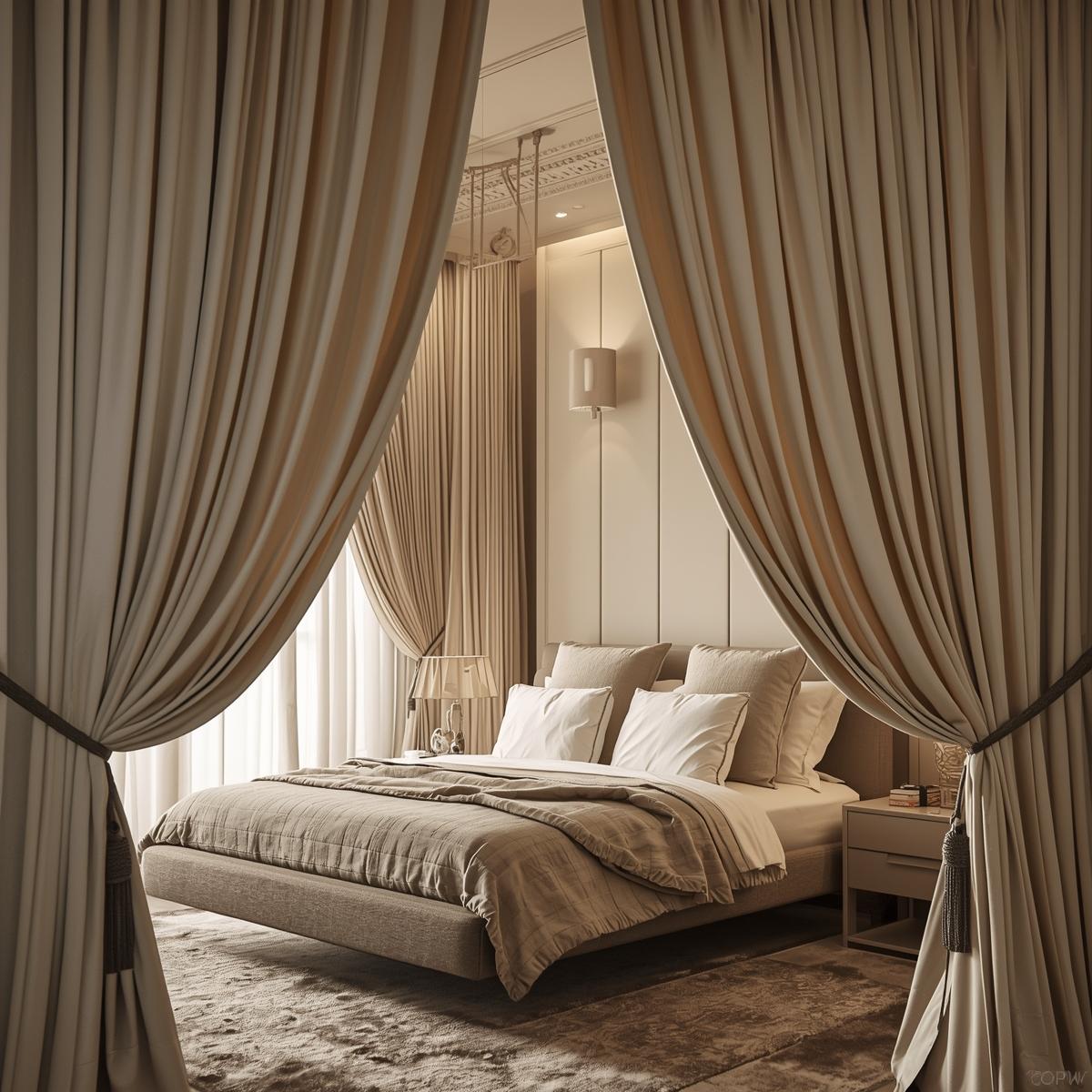 Tyylikkäät verhot makuuhuoneessa